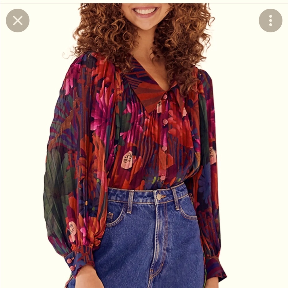 Farm Rio Bird Flowers Pleated Shirt